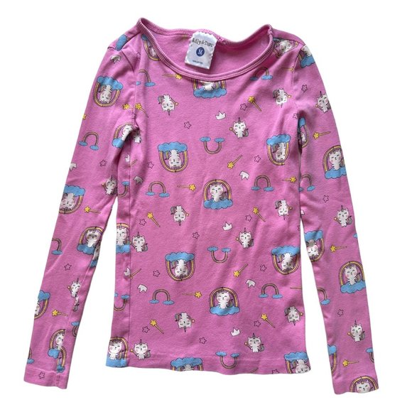 Lily & Dan Girls MEDIUM Pink Cat Unicorn Rainbow Long Sleeve 100% Cotton Pajama - Picture 1 of 5